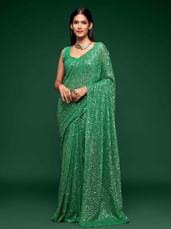 Fern Green Pure Georgette Saree